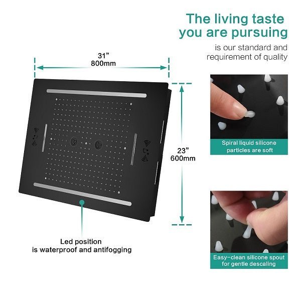 Cascada Florence 23"x31" Matte Black Music LED Shower Head - Cascada Showers