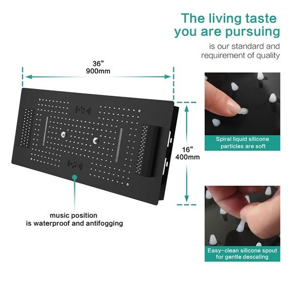 Cascada Genoa 16"x36" Matte Black Music LED Digital Shower System - Cascada Showers