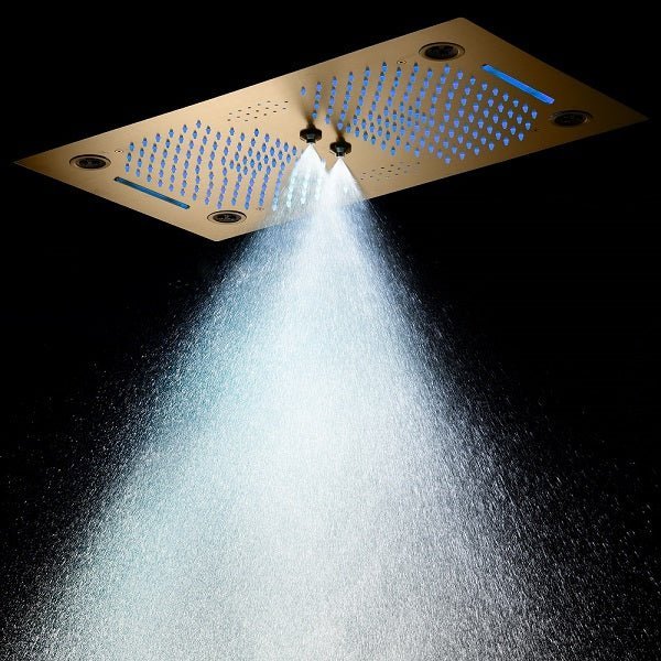 Cascada Pisa 16"x28" Brushed Gold Bluetooth LED Shower System - Cascada Showers