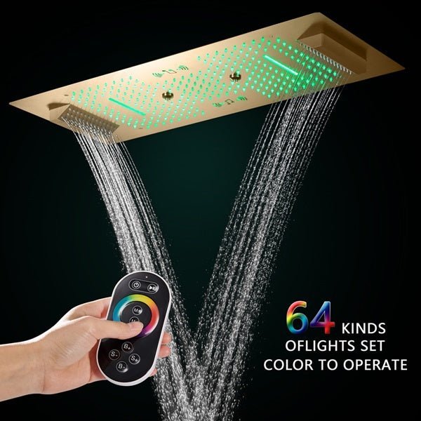 Cascada Verona 16"x36" Brushed Gold Music LED Shower System - Cascada Showers