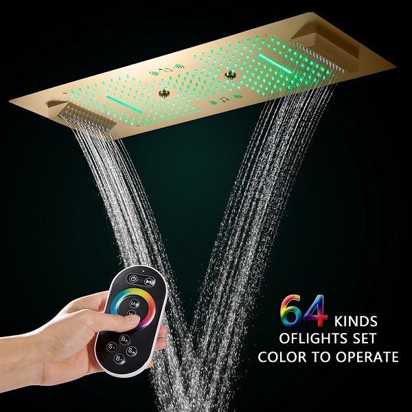 Cascada Verona 16"x36" Brushed Gold Music LED Showerhead - Cascada Showers