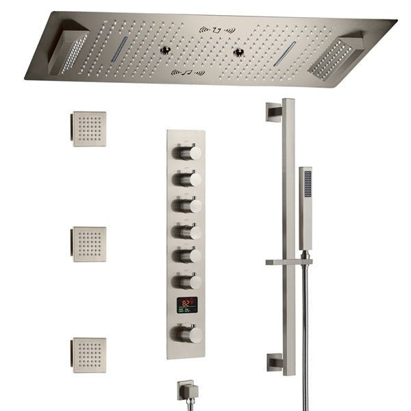 Cascada Verona 16"x36" Brushed Nickel Music LED Digital Shower System - Cascada Showers