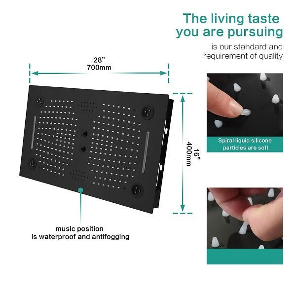 Pisa 16"x28" Matte Black LED Showerhead By Cascada Showers - Cascada Showers