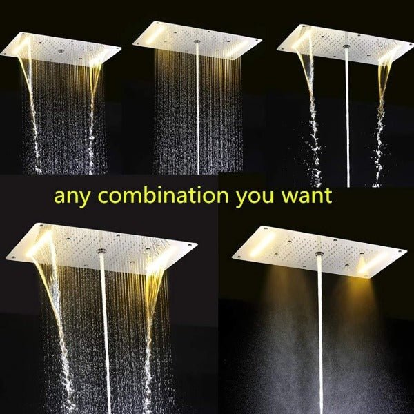 Rectangle multi-function shower head with RGB LED lights