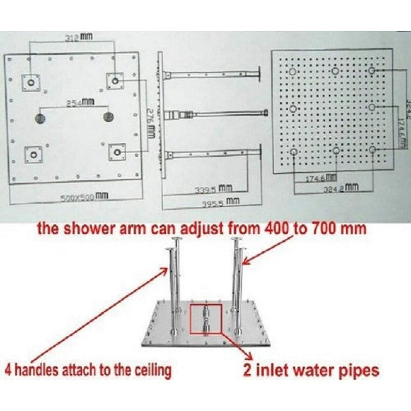 40" Rainfall LED Shower Set Double-Function Valve Brass Handheld Shower - Cascada Showers