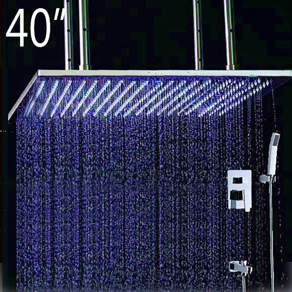 showerhead system rain head shower handheld set complete led waterfall heads light rainfall square Double-Function Valve and Brass Handheld Shower Rain Shower System remote controller light bathroom set remote control color change Bathroom Shower Set
