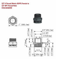 Lead-Free G Thread (Metric BSPP) Female to NPT Male Pipe Fitting Adapter - 1/4" - 3" - Cascada Showers