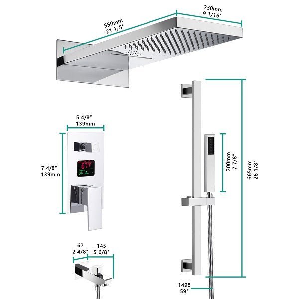 Cascada Luxury 22” Music LED shower system (Wall Mounted) with Single Valve & LCD Display, 3 function (Rain, Waterfall & Hand Shower) & Remote Control 64 Color Lights (Matt Black) cascada system LED bluetooth shower head with handheld speaker hot cold music rain rainfall musical light showerhead body spray jet waterfall lifting rod wall mounted high pressure thermostatic mixer black matte chrome oilrubbed bronze remote control