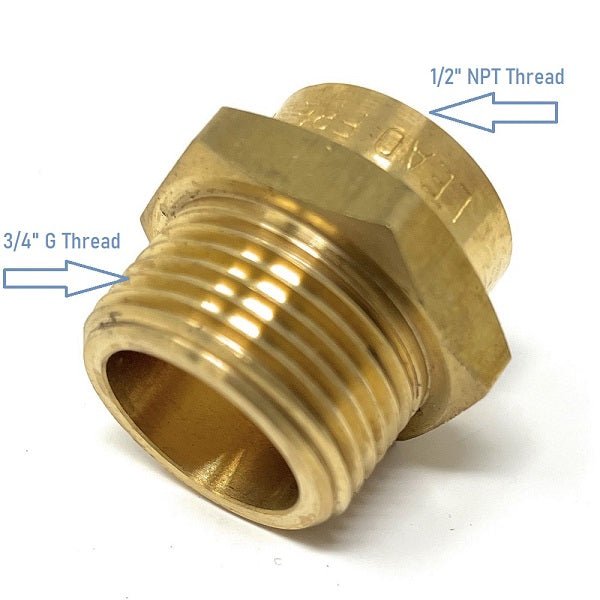 Cascada G Thread (British BSPP) Male to NPT Female Pipe Fittings Adapter - Lead Free (3/4" x 1/2")