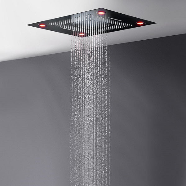Cascada Luxurious Design 23"x31" LED Shower System, 6 Functions (Rainfall, Waterfall, Curtain, Misty, Body Jets & Handheld) & Remote App for lights cascada system LED bluetooth shower head speaker hot cold music rain rainfall musical lights showerhead body spray jets waterfall misty ceiling mounted handheld high pressure multicolor holder matte black chrome oil rubbed bronze mixer remote control
