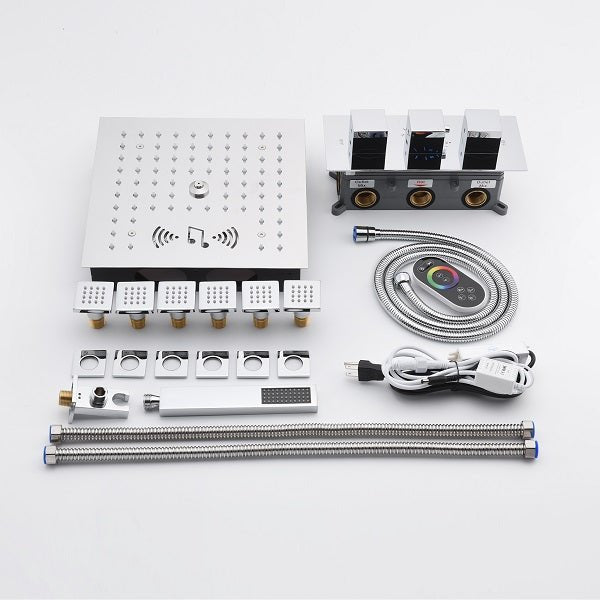 Cascada LED shower system; shower head; bathroom accessories; bathroom set; large shower head; shower system; LED shower head; shower head with handheld; wayfair Complete Shower System; LED shower system with built-in Bluetooth Speakers; multicolor LED built in Bluetooth speaker shower heads; music shower system; rain shower head; delta shower head; showerhead; black shower head; shower head with hose; shower hose; hand held shower head; shower head rainfall; rain shower head with handheld spray;