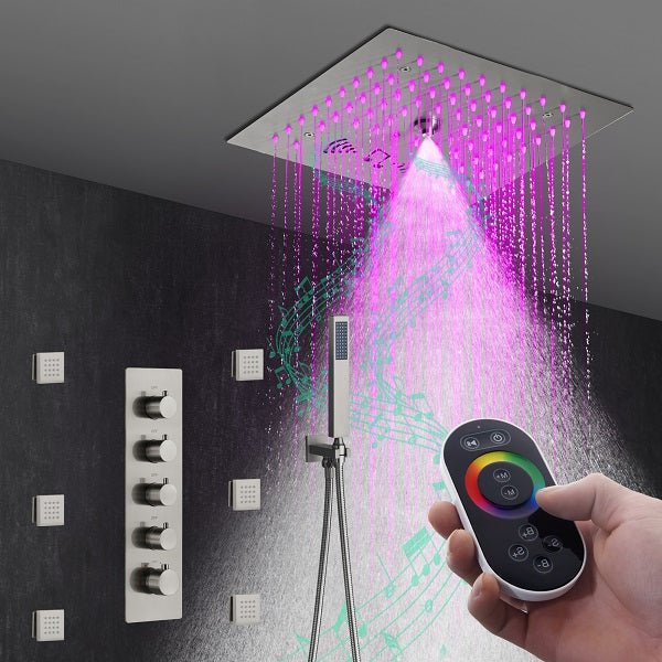 12” Music LED shower system with built-in Bluetooth Speaker Horizon  Direct Depot