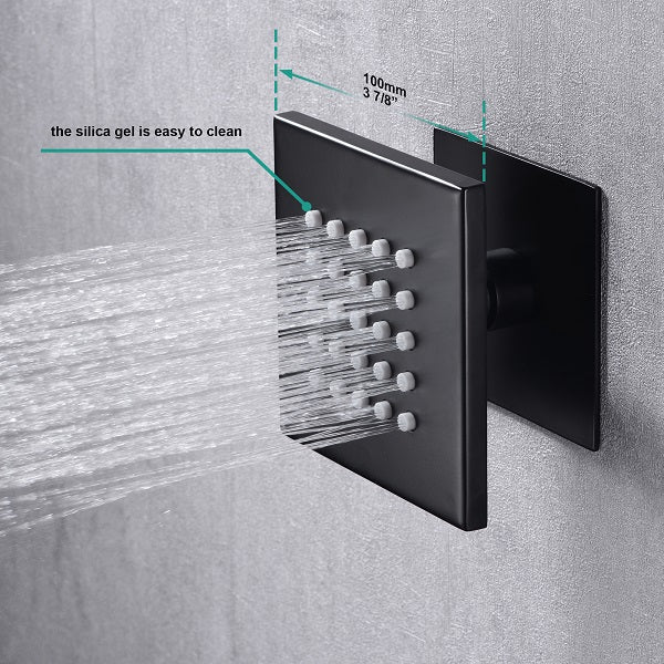 Cascada Luxury 15”x27” Music LED shower system with built-in Bluetooth Speakers, 5 functions (Rainfall, Waterfall, Mist Out let, Body Jet & Hand Shower) & Remote Control 64 Color Lights cascada system LED bluetooth shower head speaker hot cold music rain rainfall musical lights showerhead body spray jet waterfall misty ceiling mounted handheld high pressure multicolor holder thermostatic chrome oil rubbed bronze mixer remote control