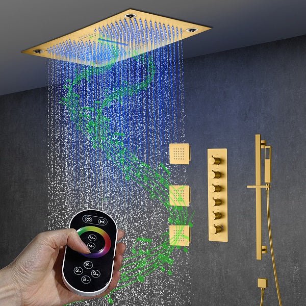 Rectangular LED shower head in polished chrome finish