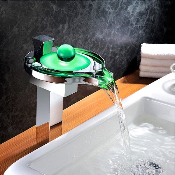 Color Changing LED Waterfall Vessel Faucet - Cascada Showers