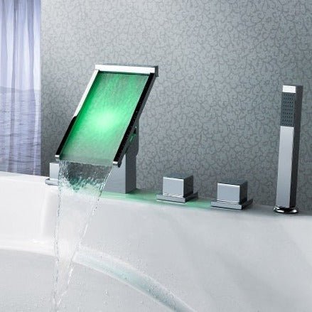 Deck Mounted Water Power Square LED Sink Faucet, Polished Chrome - Cascada Showers