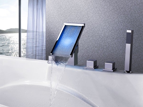 Deck Mounted Water Power Square LED Sink Faucet, Polished Chrome - Cascada Showers