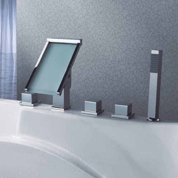 Deck Mounted Water Power Square LED Sink Faucet, Polished Chrome - Cascada Showers