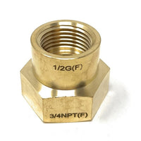 Brass hex nut with thread size markings on a white background