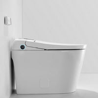 Smart toilet side view showing elongated bowl heated bidet seat and auto-flush system