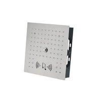 Polished chrome Cascada Royale shower head flat lay — 12 inch square face on clean white background