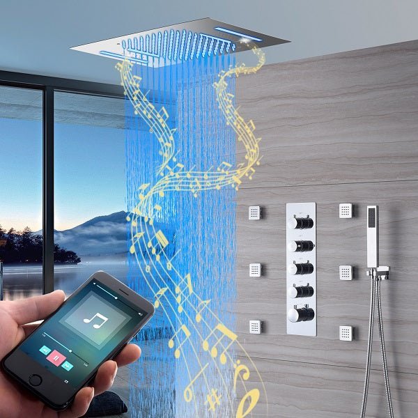 Cascada 15"x23" LED Music Shower System with Bluetooth Speakers