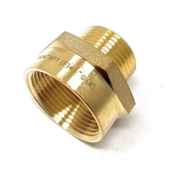 1 inch BSPP male to 1 1/4 inch NPT female adapter made from lead free brass