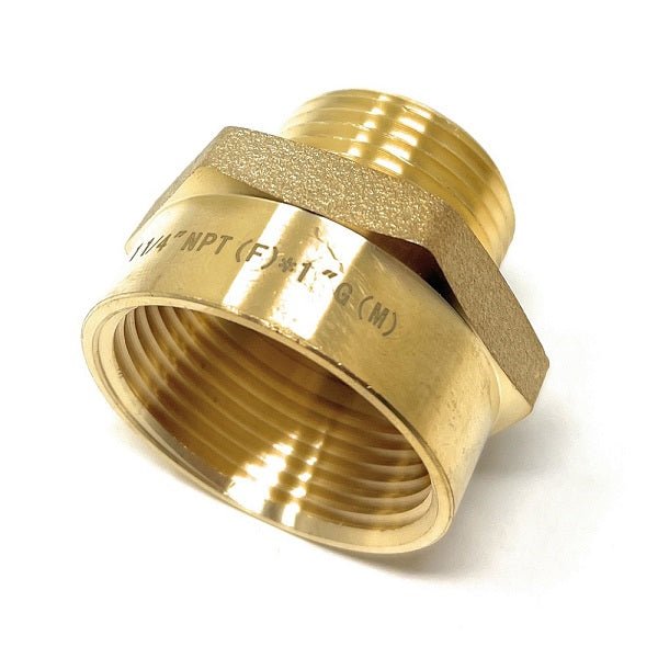 Lead free brass BSPP to NPT adapter showing male and female thread ends