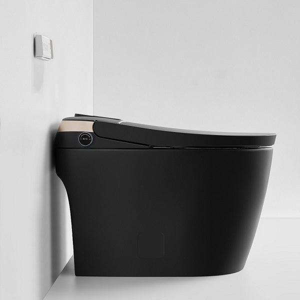 Smart toilet side view showing illuminated temperature display and Magic Knob control panel