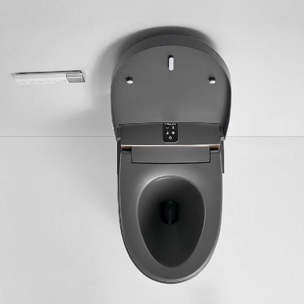 Feminine wash gentle bidet spray on Milano matte gray toilet with adjustable temperature
