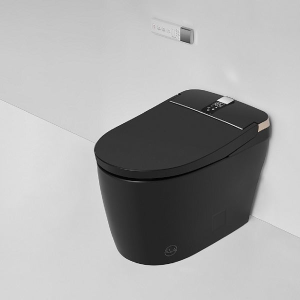 Milano smart toilet side profile in matte black showing elongated bowl and modern design