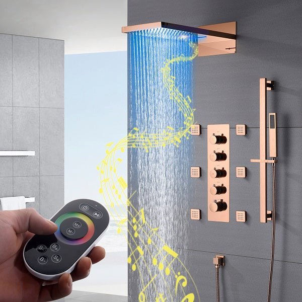 Cascada Capri 9"x22” Music LED Shower System with Bluetooth, LED Lights & Body Jets