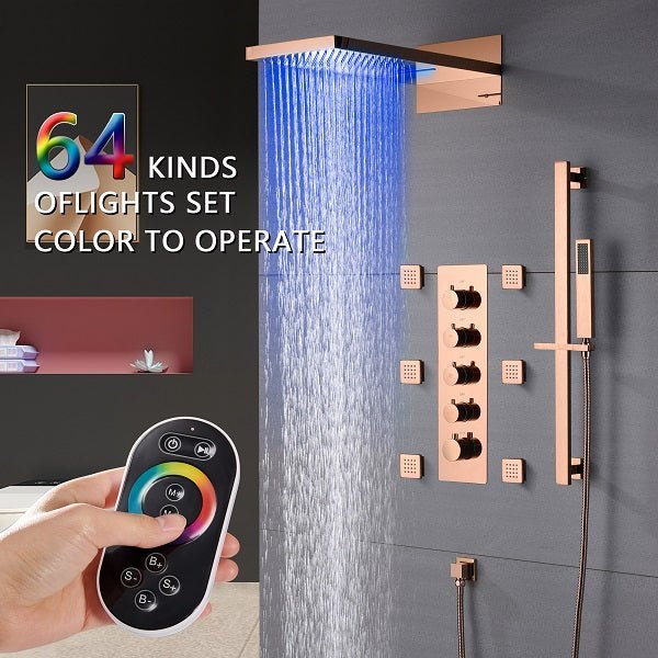 Cascada Capri 9"x22” Music LED Shower System with Bluetooth, LED Lights & Body Jets