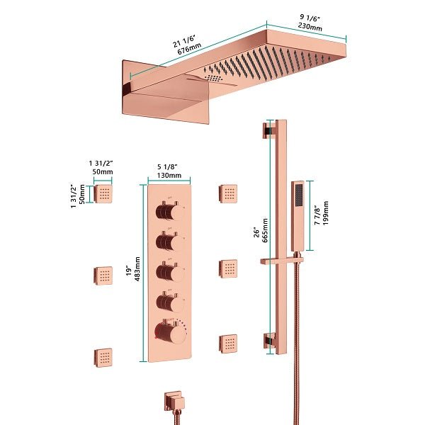 Cascada Capri 9"x22” Music LED Shower System with Bluetooth, LED Lights & Body Jets