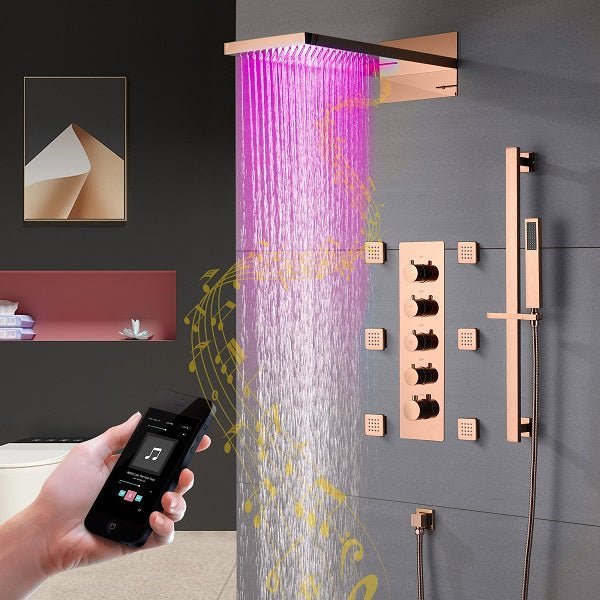 Cascada Capri 9"x22” Music LED Shower System with Bluetooth, LED Lights & Body Jets