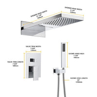 Top shower head size diagram showing 9x22 inch dimensions