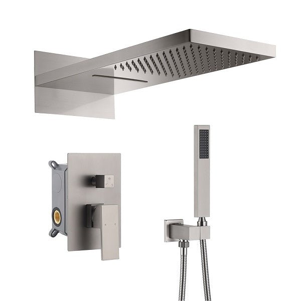 9x22 stainless steel rainfall and waterfall shower head in brushed nickel finish