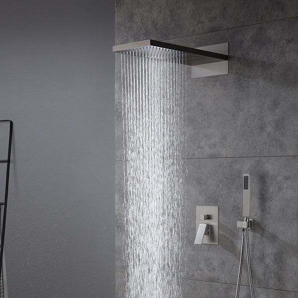 9x22 stainless steel rainfall and waterfall shower head in brushed nickel