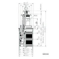 Technical drawing of a mechanical component with dimensions labeled