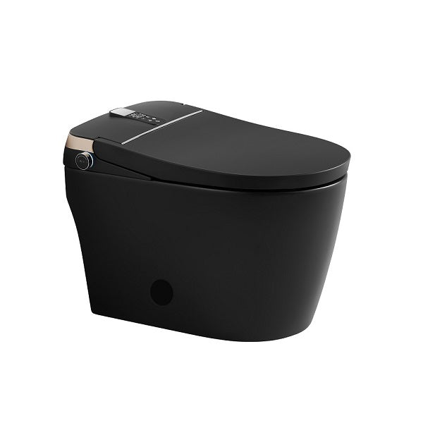 LED temperature display on matte black Milano smart toilet showing real-time bidet water temperature