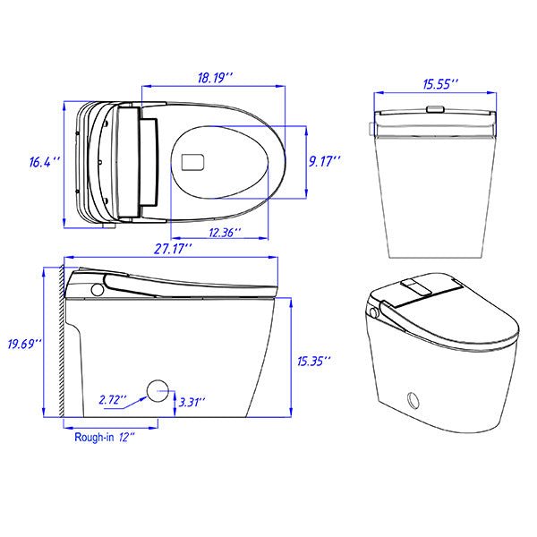 Technical drawing of Cascada Milano white smart toilet