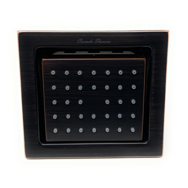 Cascada square body spray jet matte black – clean front product shot flush mount