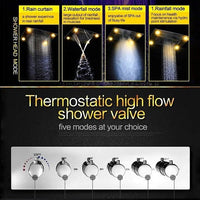 shower head with handheld rain Curtain LED multicolor built in Bluetooth speaker shower heads hand held system holder rainfall waterfall SPA mist matte black gold kit chrome oil rubbed bronze 6 knob valve mixer ceiling mount remote control app system