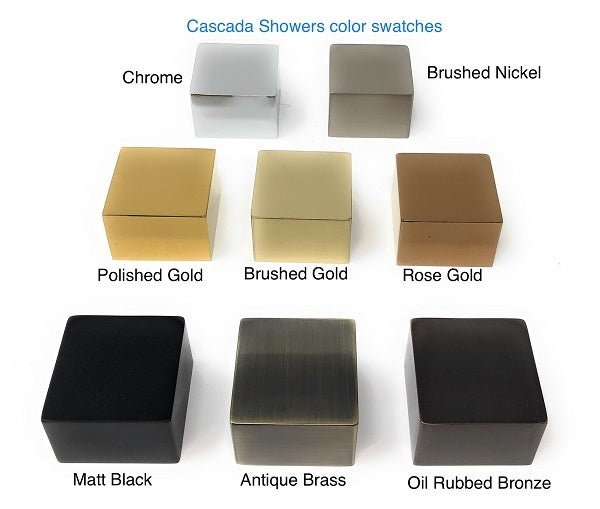 color swatches of  Cascada 15"x23" LED Music Shower System