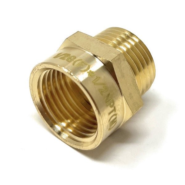 Gold brass fitting on a white background