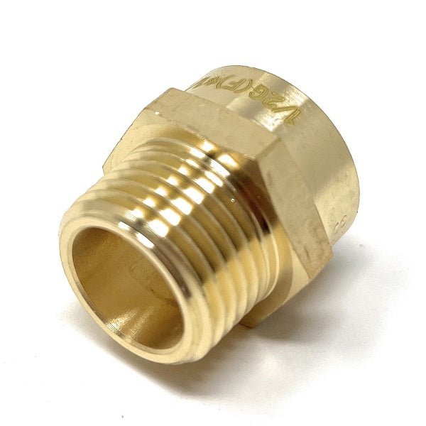 Brass pipe fitting on a white background