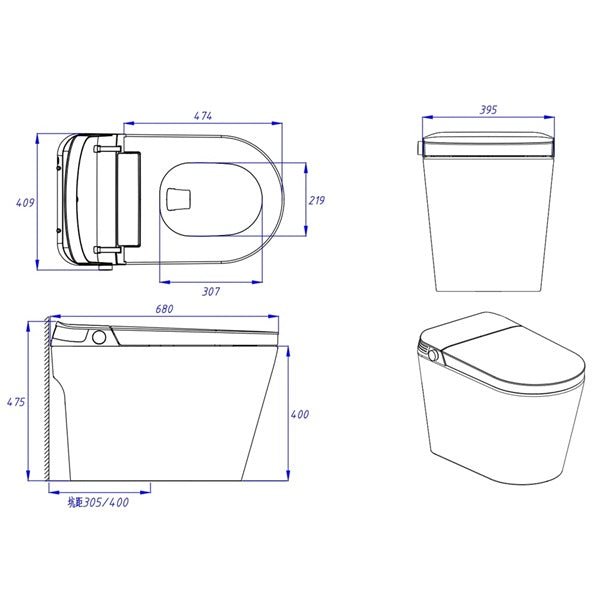 Technical drawing of aAnnecy smart toilet