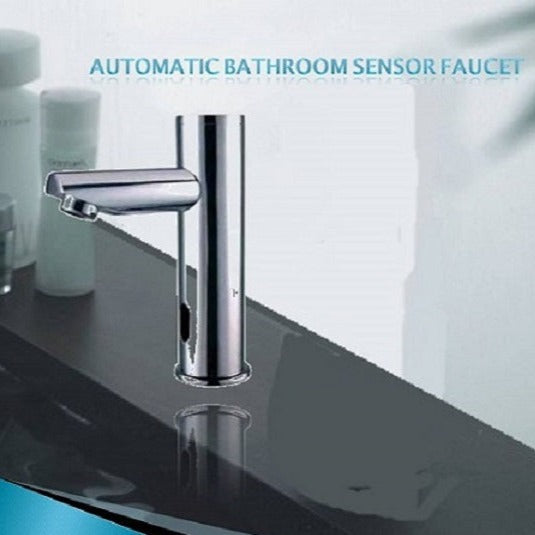 Automatic bathroom sensor faucet on a reflective surface 