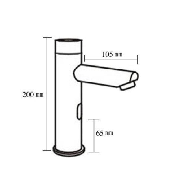 Technical drawing of a faucet with dimensions labeled
