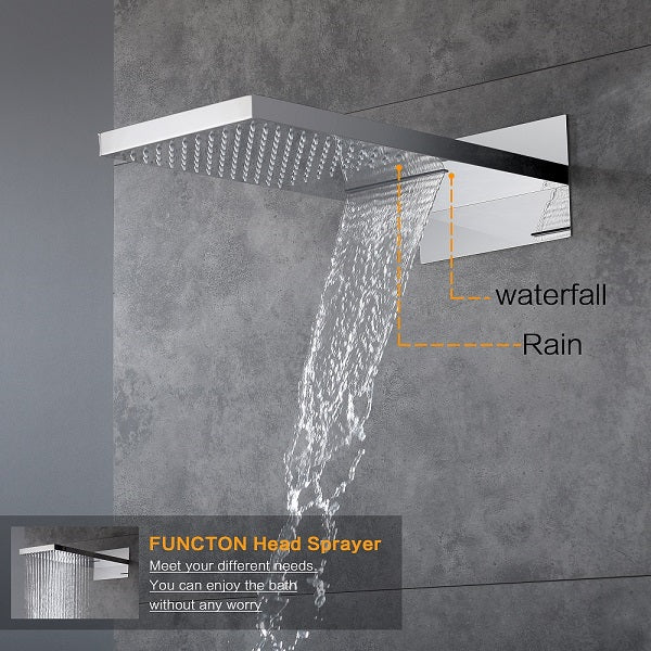 9x22 stainless steel rainfall and waterfall shower head in polished chrome